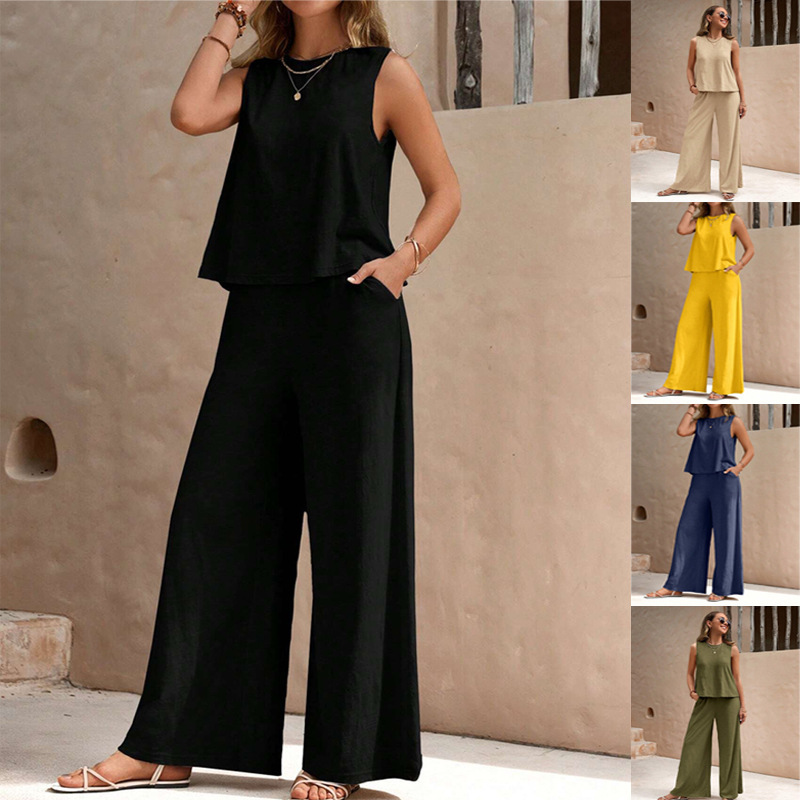 ★MoteruStyle! Solid Color Casual Loose Pants Sets For Women Elegant Spring Summer Women's Two Pieces Suit Full Trouser Set Female Outfit Clothes
