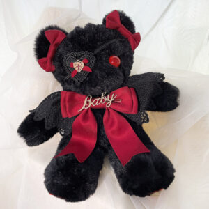 #MoteruStyle! Original Hand-designed Lolita cartoon bag Black Eye Mask Bear Bag Dark Gothic Red Letter Bow Handbag Black Sweet Plush Bag