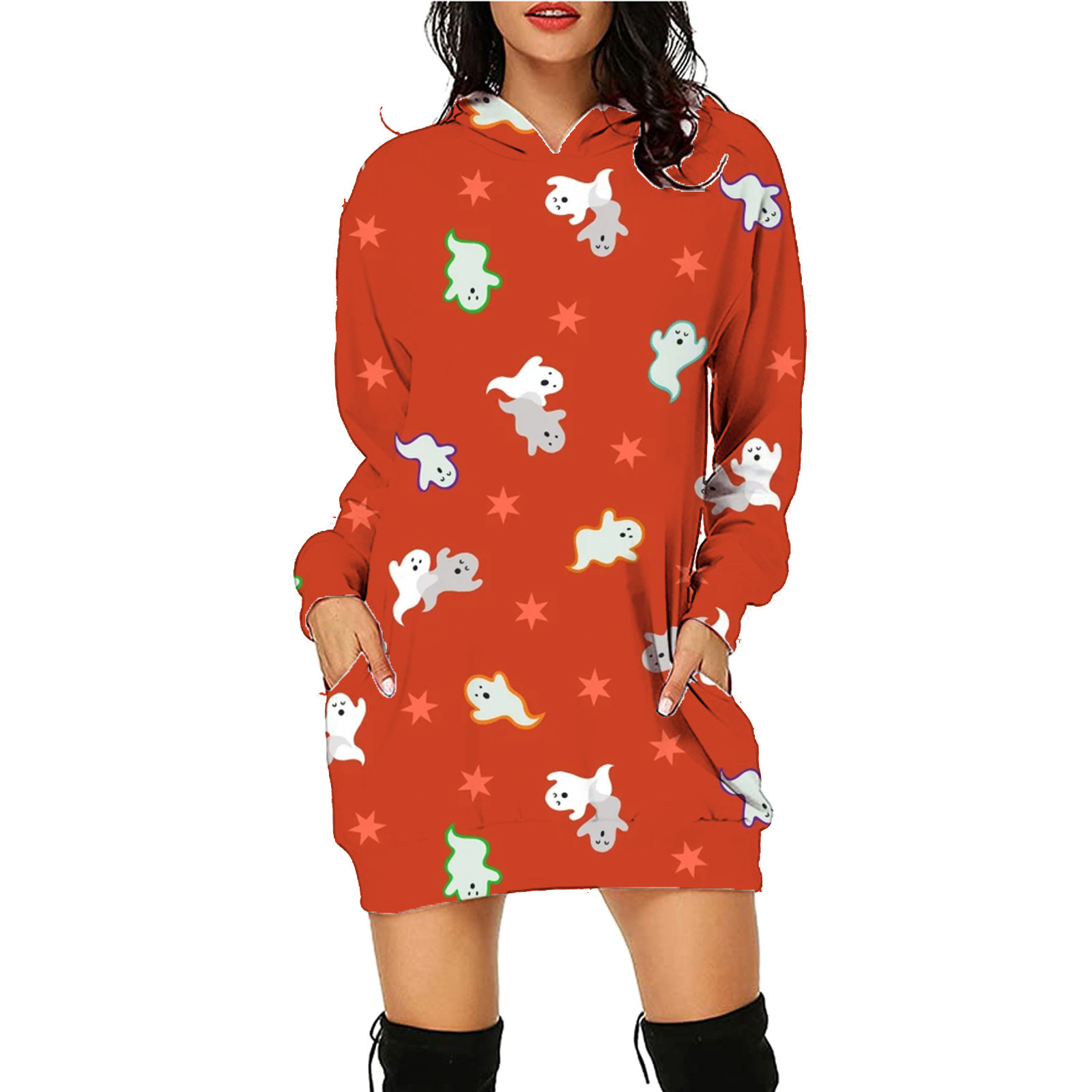 #M0teruStyle! Halloween Print Long Hoodie With Pockets Sweater Long Sleeve Clothes Women - 画像 (8)