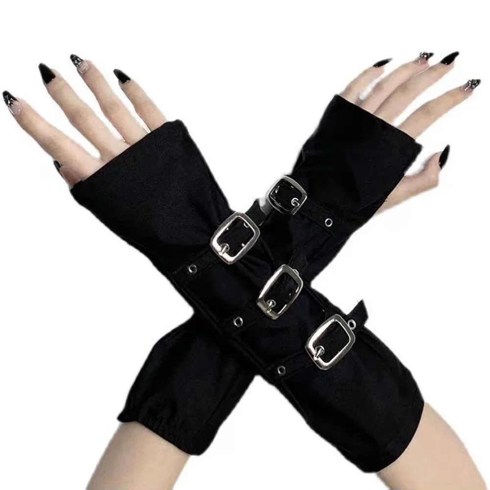 #MoteruStyle! Fashion Adjustable Buckle Straps Fingerless Gloves Vintage Punk Women Gloves Lolita Cosplay Stage Performances Street Dance - 画像 (2)