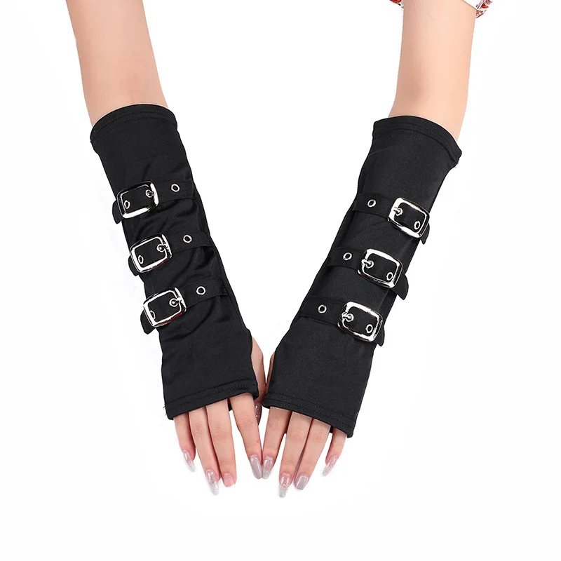 #MoteruStyle! Fashion Adjustable Buckle Straps Fingerless Gloves Vintage Punk Women Gloves Lolita Cosplay Stage Performances Street Dance - 画像 (5)