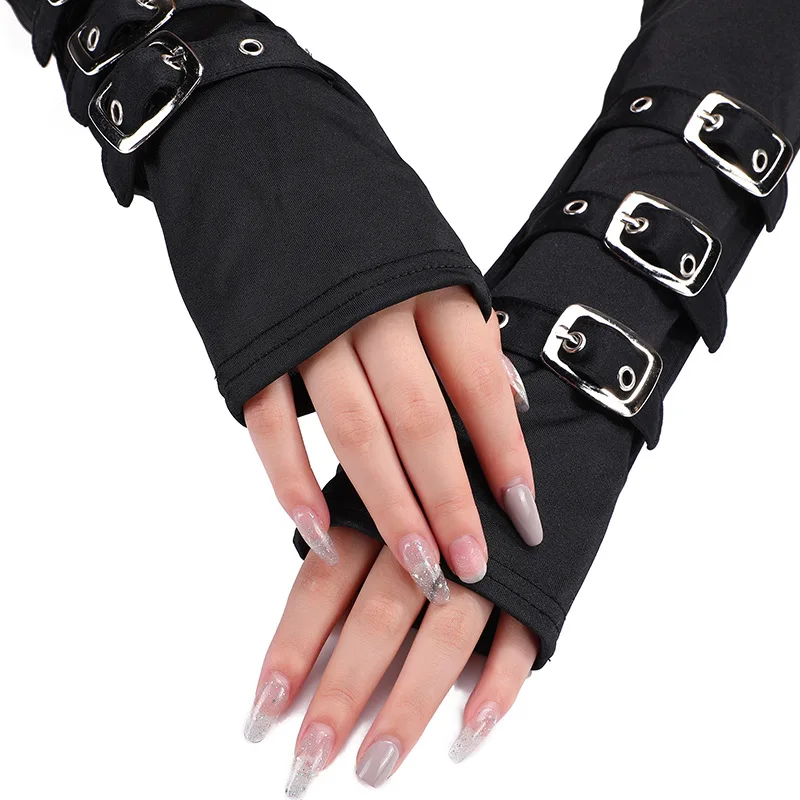 #MoteruStyle! Fashion Adjustable Buckle Straps Fingerless Gloves Vintage Punk Women Gloves Lolita Cosplay Stage Performances Street Dance - 画像 (10)
