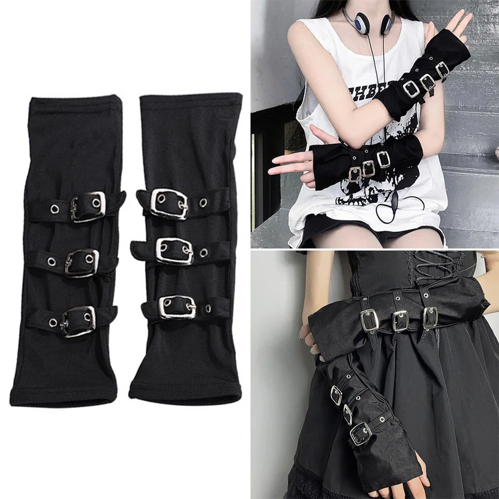 #MoteruStyle! Fashion Adjustable Buckle Straps Fingerless Gloves Vintage Punk Women Gloves Lolita Cosplay Stage Performances Street Dance