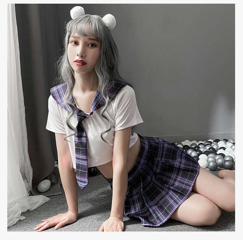 #MoteruStyle! Underwear Japanese Plaid Innocent Student Wear Jk Uniform Pleated S#MoteruStyle! kirt Suit Costume Etchy Small Breasts Extreme Cute Erotic School Uniform Babydoll Lingerie - 画像 (4)