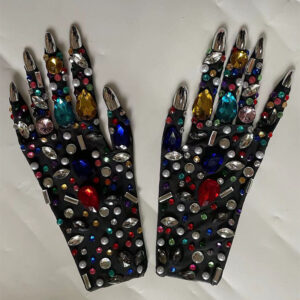 #MoteruStyle! Women's Gorgeous Colored Rhinestone Gloves Sexy Luxurious Rhinestone Mesh Gloves Shining Crystal Short Gloves Stage Performance Show Accessories Nightclub Party Outfit