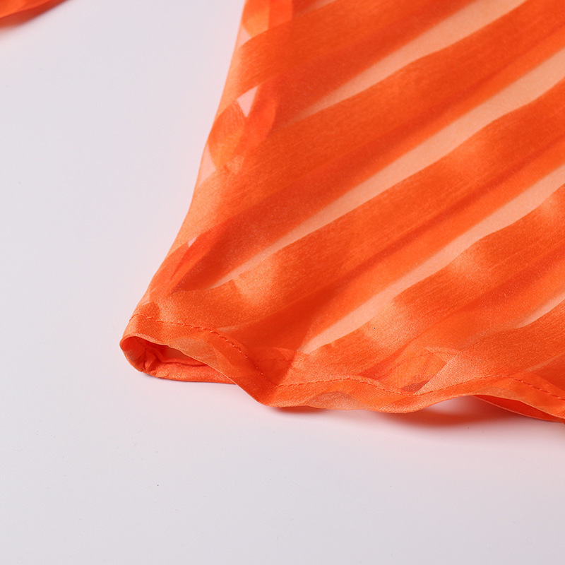 #MoteruStyle! Net Yarn See-through Big Bow Tie Stand Collar Lantern Long Mesh Sleeve Slim Shirt #MoteruStyle! #MoteruStyle! Puff Sheer Neck Tops Blouse Casual Shirts Polka Dot Solid Color Hollow Out Blouse Pullover - 画像 (6)