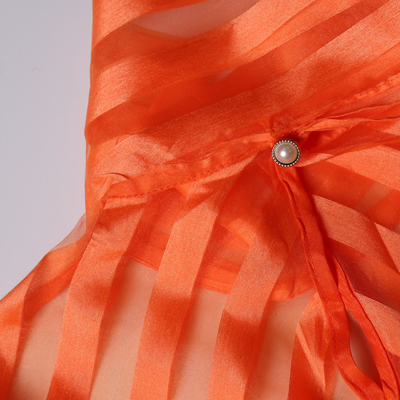 #MoteruStyle! Net Yarn See-through Big Bow Tie Stand Collar Lantern Long Mesh Sleeve Slim Shirt #MoteruStyle! #MoteruStyle! Puff Sheer Neck Tops Blouse Casual Shirts Polka Dot Solid Color Hollow Out Blouse Pullover - 画像 (2)