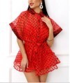 # MoteruStyle! Sexy Polka Dot Mesh Mini Dress Elegant Shirt Dress Bikini Blouse Top Dress 2 PCS Organza Dress See Through Cover Spaghetti Strap Short Sleeve Bow Waisted Nightclub Evening Party - 画像 (7)