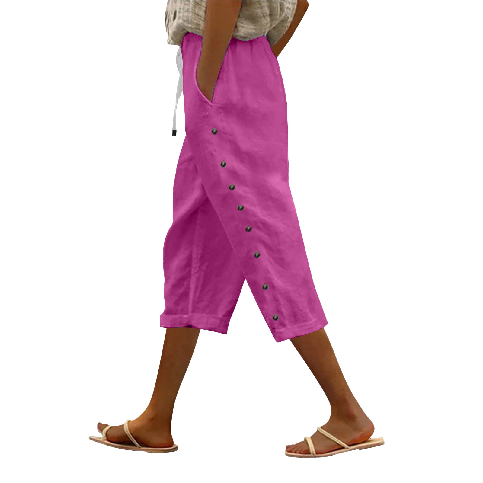 #MoteruStyle! Casual Patchwork Button Cropped Pants For Women Loose Nine Point Pants Cool Leggings Mid Waist bootcut trousers - 画像 (8)