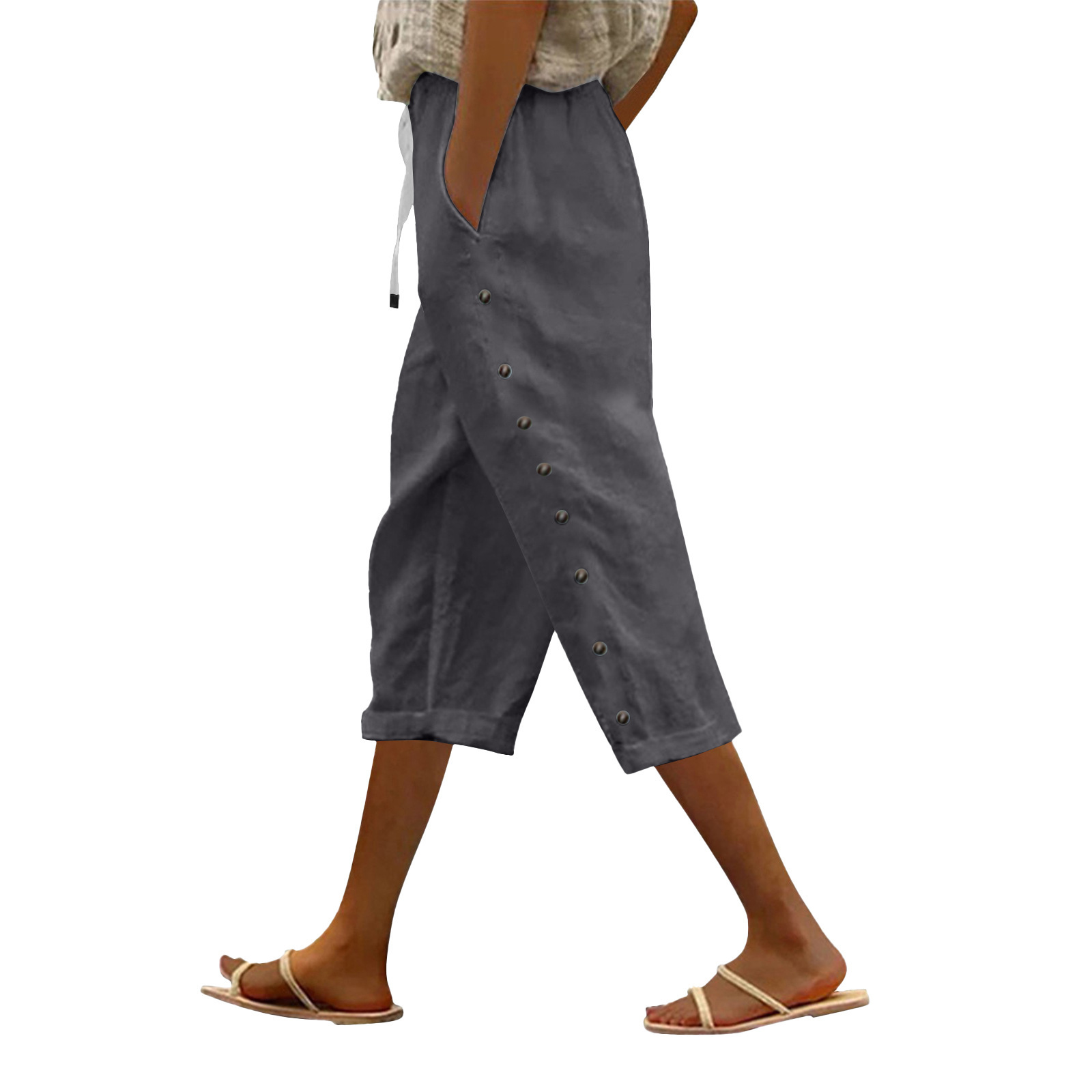 #MoteruStyle! Casual Patchwork Button Cropped Pants For Women Loose Nine Point Pants Cool Leggings Mid Waist bootcut trousers - 画像 (7)