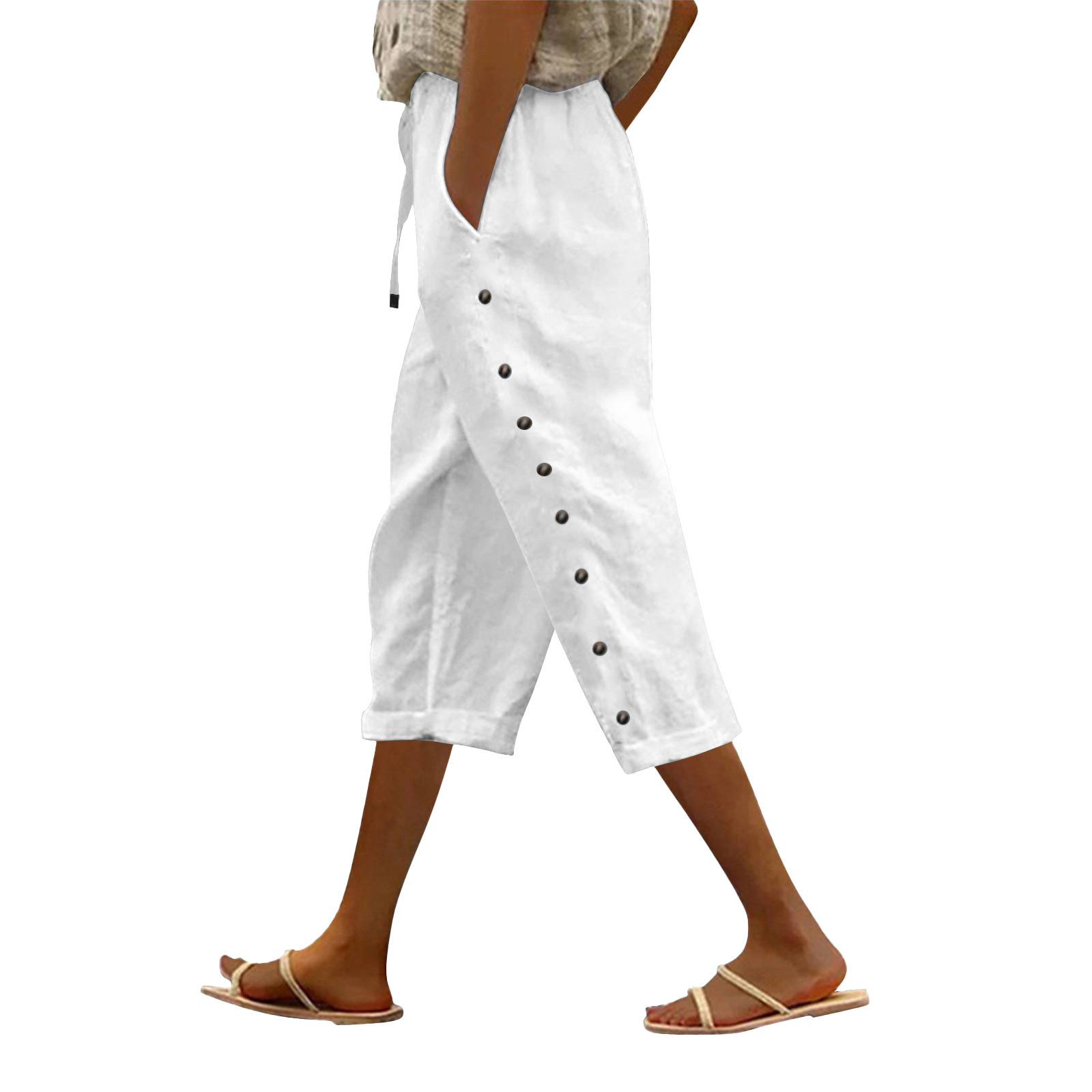 #MoteruStyle! Casual Patchwork Button Cropped Pants For Women Loose Nine Point Pants Cool Leggings Mid Waist bootcut trousers - 画像 (10)