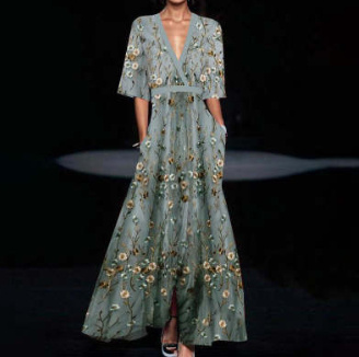 #MoteruStyle! V-neck Split Short-sleeved Flower Print A-line High-waisted Maxi Dresses Party Club Beach Clothing! - 画像 (3)