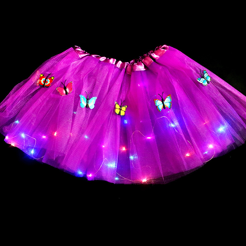 #MoteruStyle! Illuminated Butterfly Soft Fluffy Tutu Skirt Toddler Shining Party Carnival Girl Mesh Tutu Butterfly LED light up Princess Flower Wreath Luminous Dress up