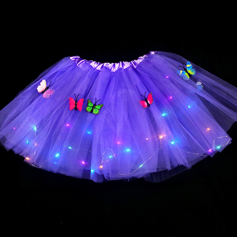 #MoteruStyle! Illuminated Butterfly Soft Fluffy Tutu Skirt Toddler Shining Party Carnival Girl Mesh Tutu Butterfly LED light up Princess Flower Wreath Luminous Dress up - 画像 (4)