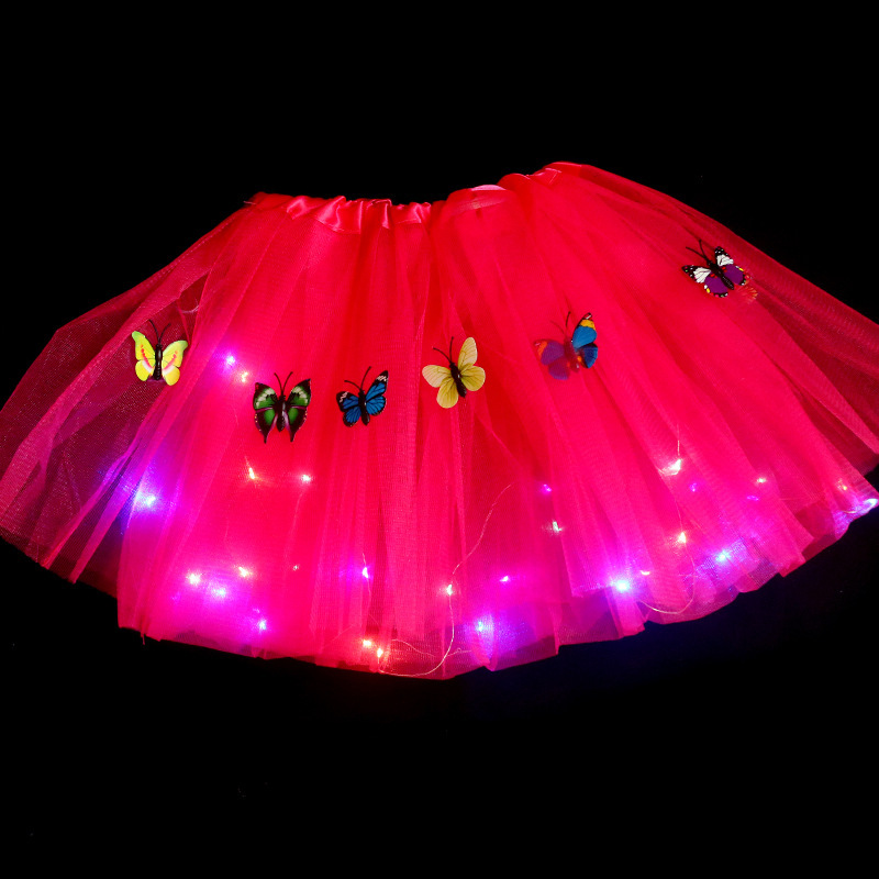 #MoteruStyle! Illuminated Butterfly Soft Fluffy Tutu Skirt Toddler Shining Party Carnival Girl Mesh Tutu Butterfly LED light up Princess Flower Wreath Luminous Dress up - 画像 (2)