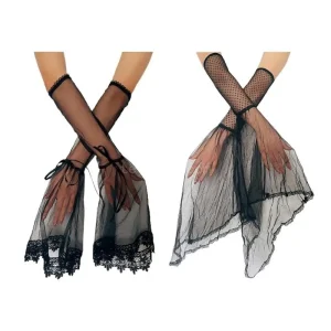 #MoteruStyle! Black Long Lace Cuff Sleeves Elegant Detachable Bowknot Decorative Sleeves Halloween Costume Gloves for Women Teens Girl