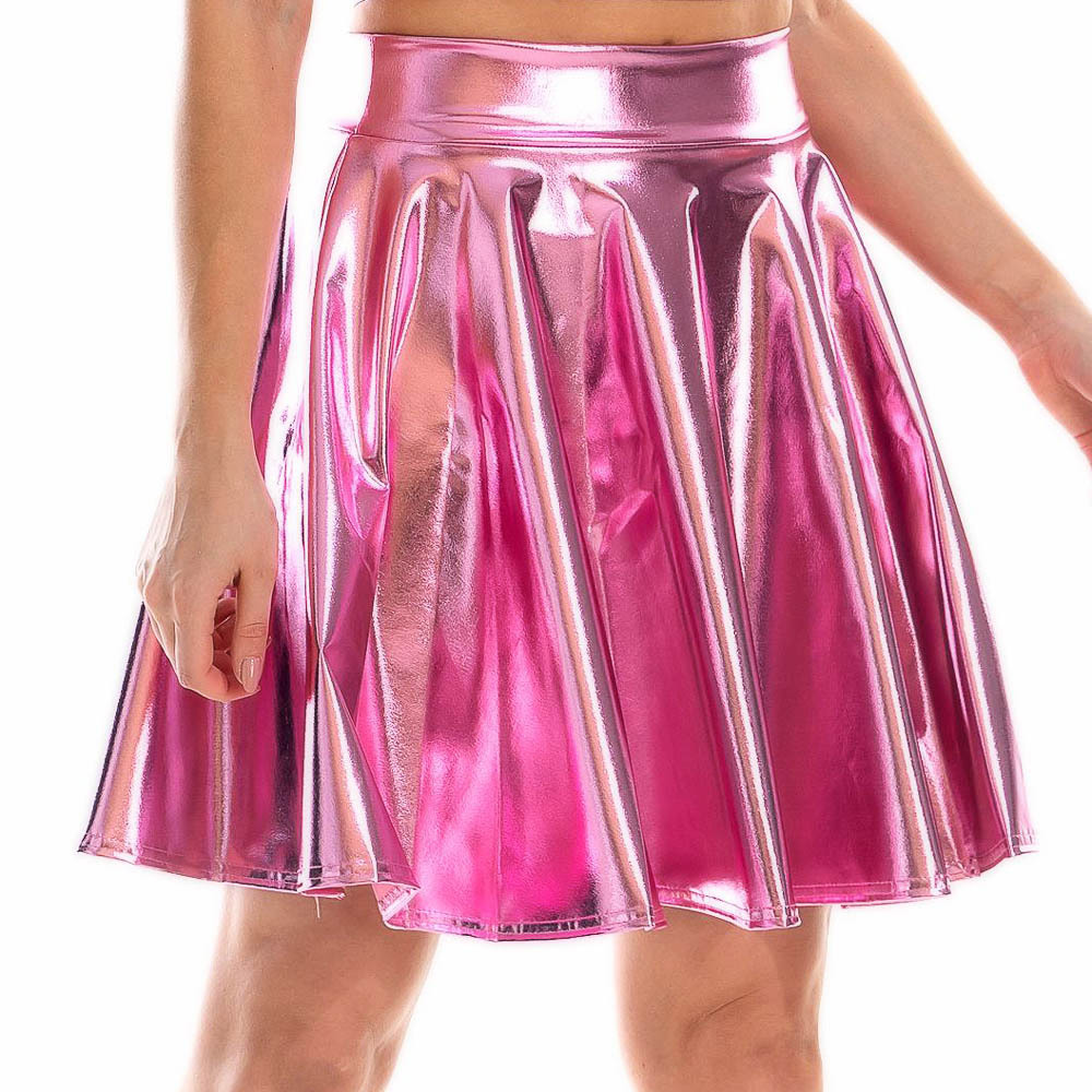 #MoteruStyle!Sexy High Waist Mini PU Leather hiphop Skirt Night Club Evening Party Dance Shiny Skirt,Stage Performance Pleated Skirt、Girly Holographic Rave Outfit、 - 画像 (10)