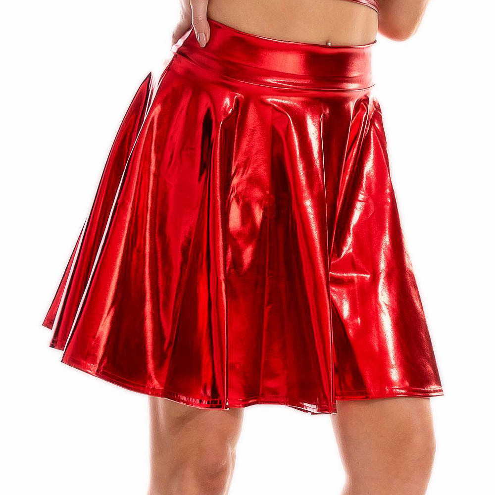 #MoteruStyle!Sexy High Waist Mini PU Leather hiphop Skirt Night Club Evening Party Dance Shiny Skirt,Stage Performance Pleated Skirt、Girly Holographic Rave Outfit、 - 画像 (4)