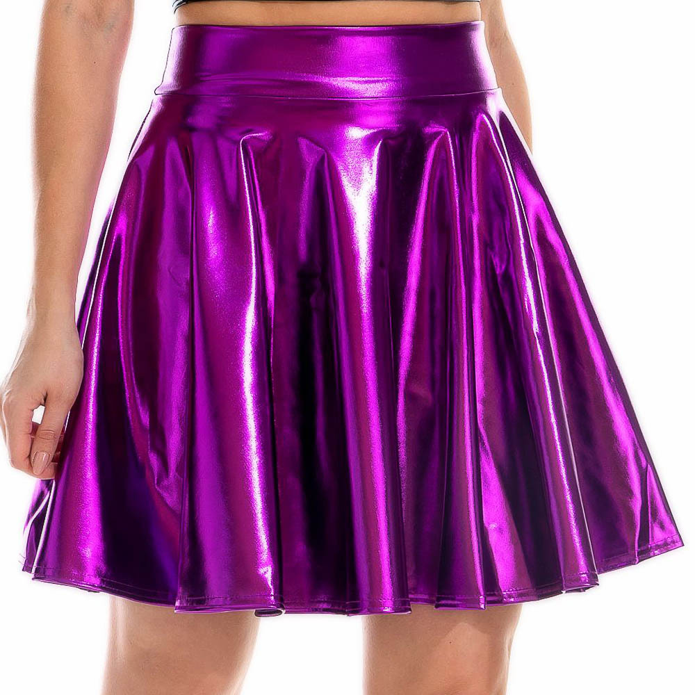 #MoteruStyle!Sexy High Waist Mini PU Leather hiphop Skirt Night Club Evening Party Dance Shiny Skirt,Stage Performance Pleated Skirt、Girly Holographic Rave Outfit、 - 画像 (5)
