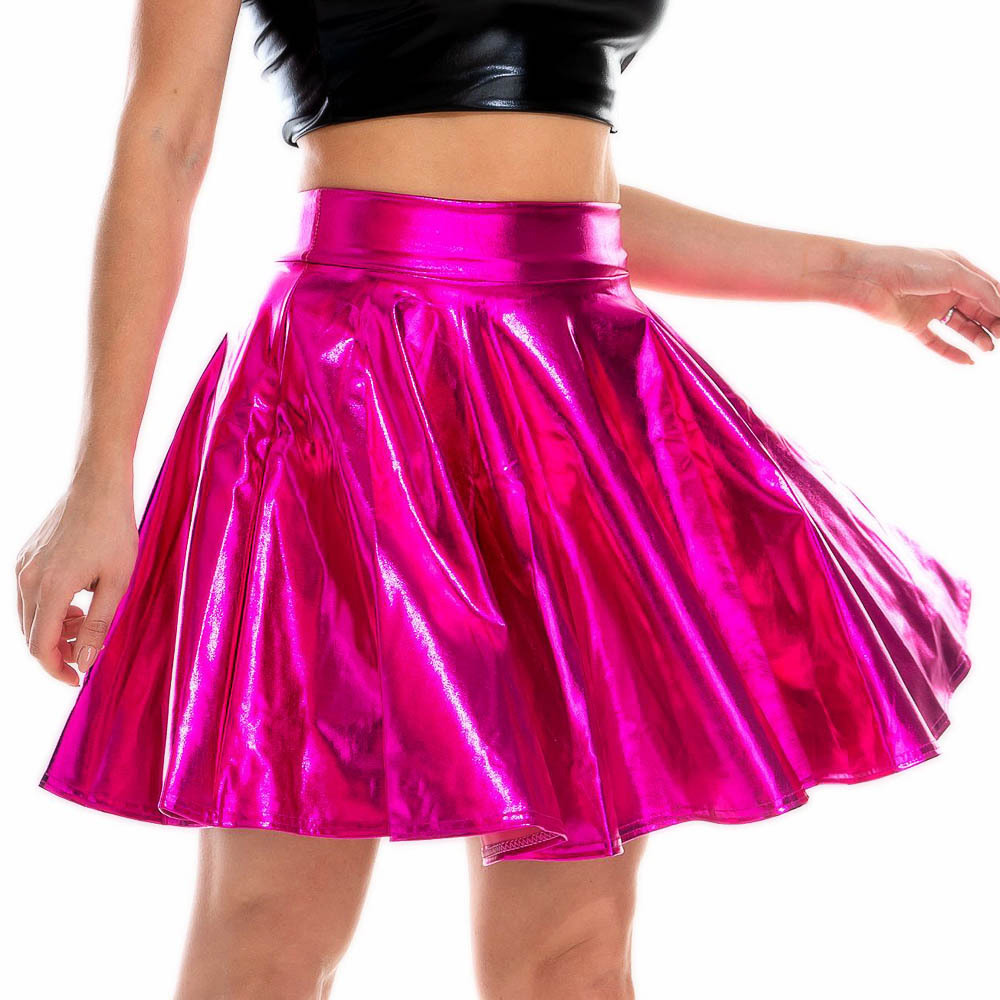 #MoteruStyle!Sexy High Waist Mini PU Leather hiphop Skirt Night Club Evening Party Dance Shiny Skirt,Stage Performance Pleated Skirt、Girly Holographic Rave Outfit、 - 画像 (6)