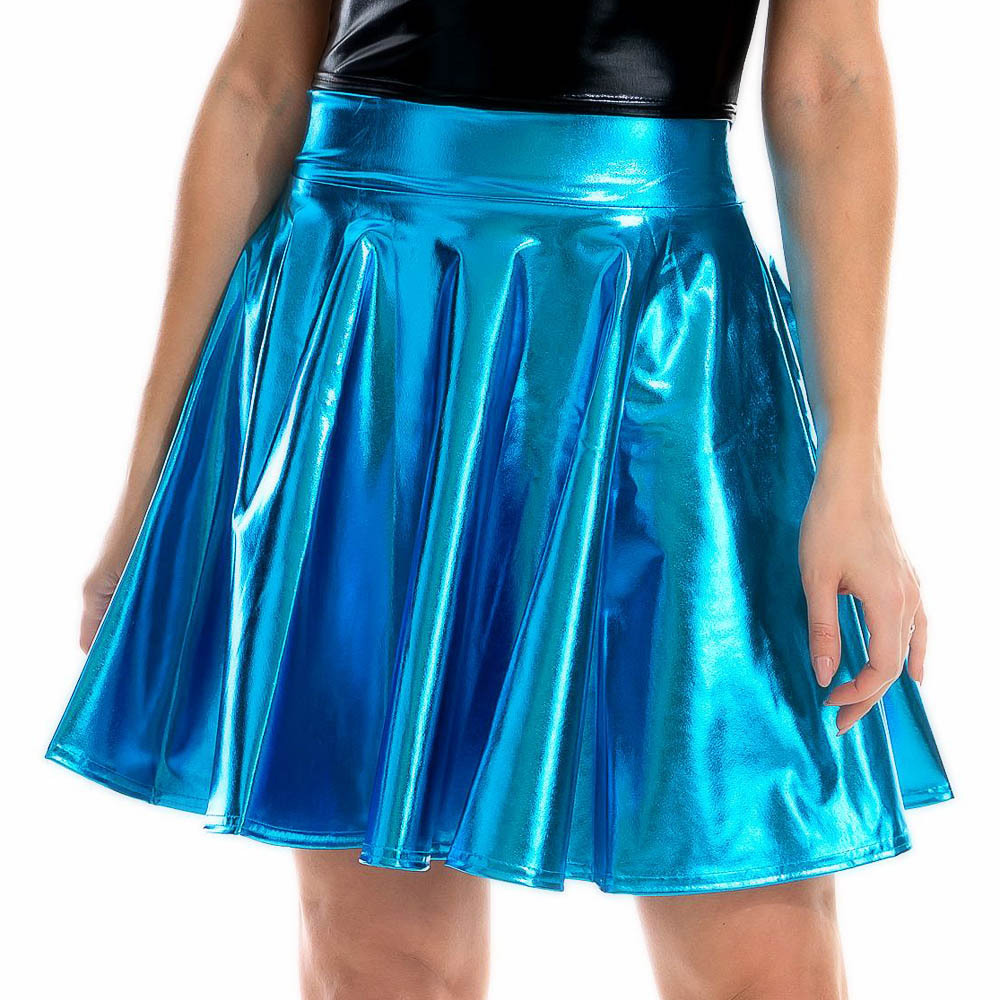 #MoteruStyle!Sexy High Waist Mini PU Leather hiphop Skirt Night Club Evening Party Dance Shiny Skirt,Stage Performance Pleated Skirt、Girly Holographic Rave Outfit、 - 画像 (2)