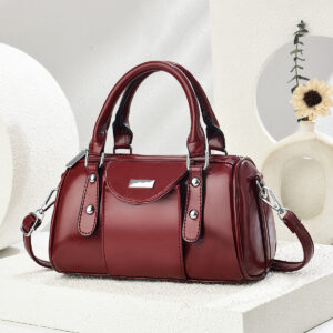 #MoteruStyle! Burgundy Mini Top-handle Bags Bright PU Leather Pure sold Color Shoulder Crossbody Bags Luxury Designer Personalized Handbag  Boston Pillow Bag Bolsa Feminina Bag