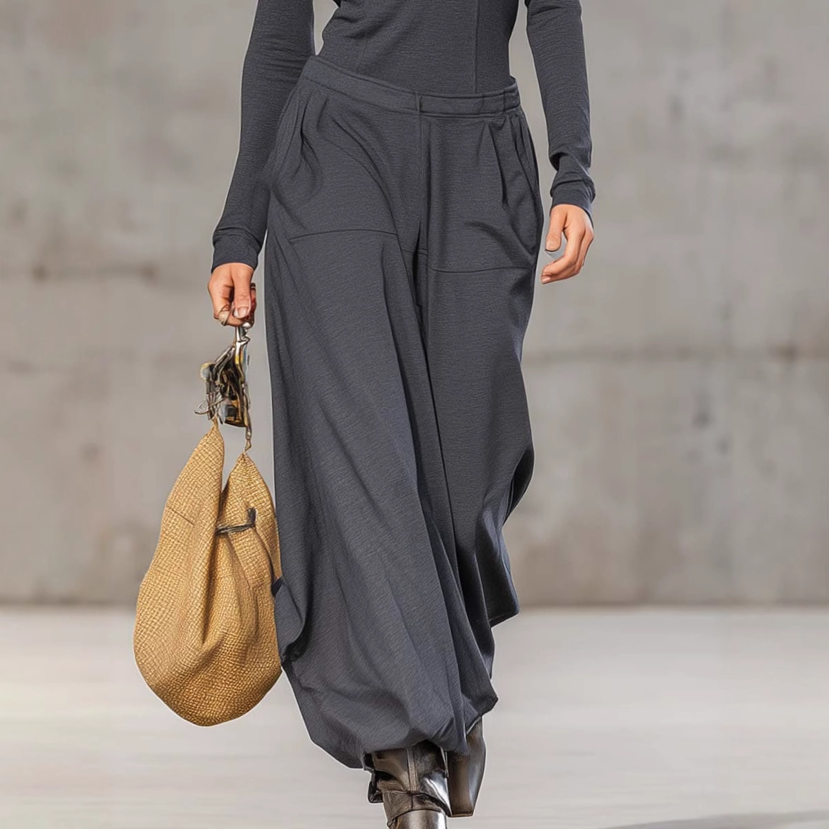 #MoteruStyle!Two-piece Trousers Pants Wide Leg loose pant Stand Collar Zipper Pullover Top Outfits Solid Patchwork Overalls Suit Chi#MoteruStyle! - 画像 (2)